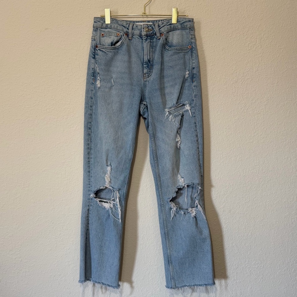 TOPSHOP Straight Leg Destroyed Jeans with Raw Hem - 28